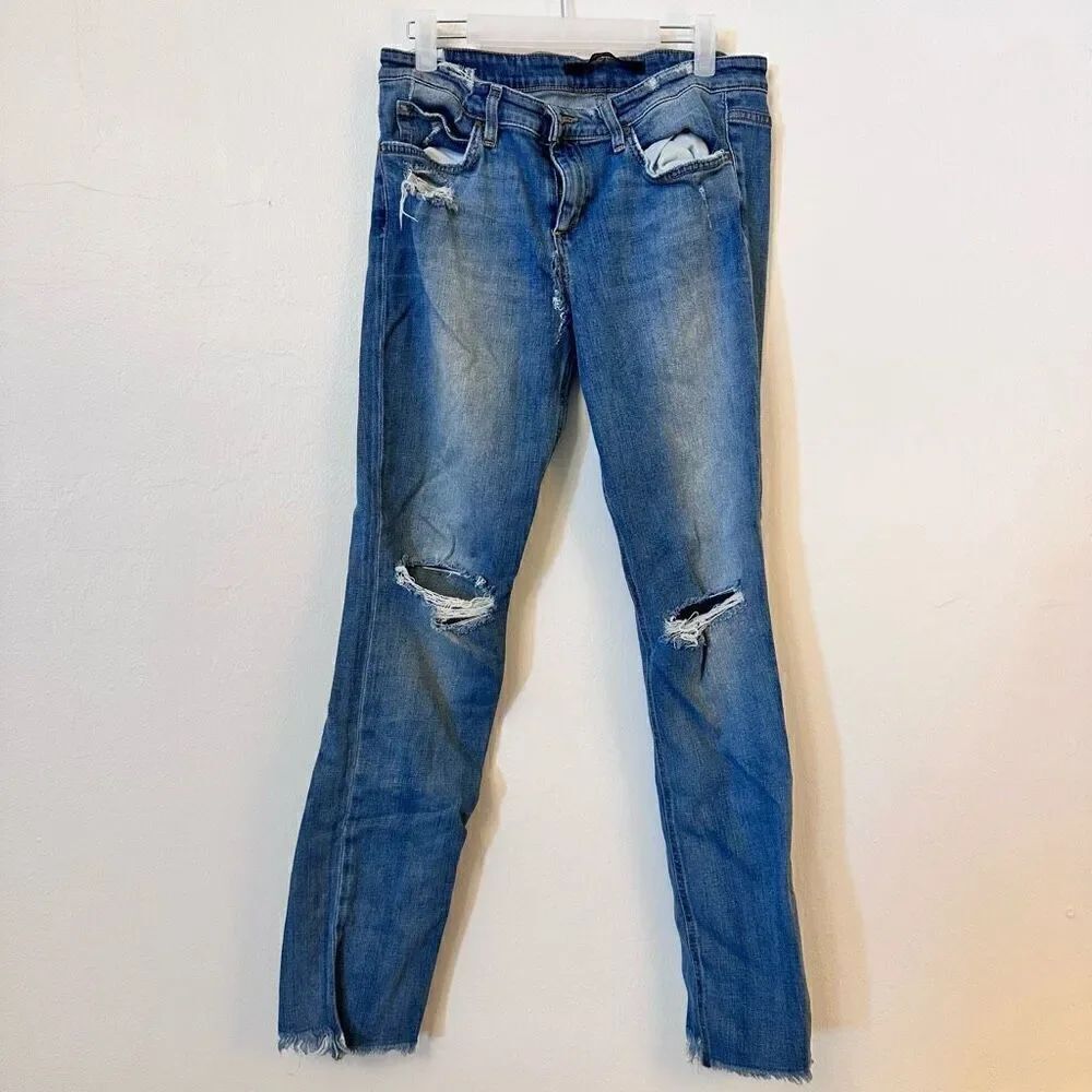 Joe's Womens Distressed Straight Jeans Denim Medium Wash Stretch Blue Size 29